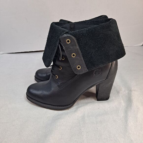 Timberline Stratham Heights Boots Fold Down Heeled 8622A Women 8 Black Leather - Picture 2 of 14